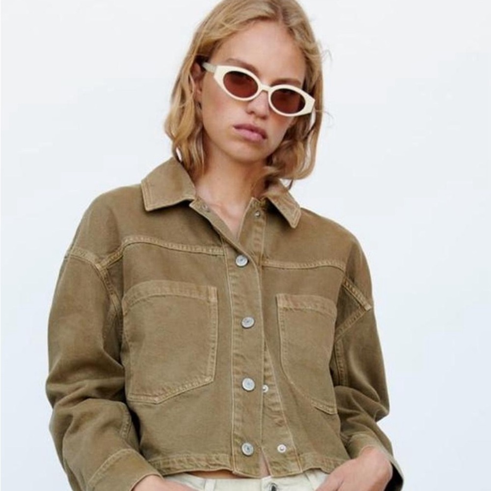 Zara Green Denim Jacket ✨ - Picture 1 of 4